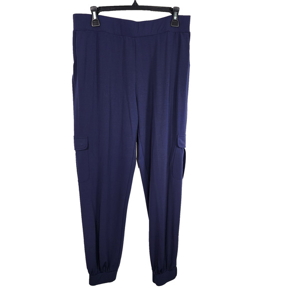 Lisa Rinna Collection Womens Cargo Jogger Pants Size Medium Navy Blue High Rise - Picture 1 of 9